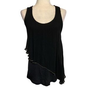 elizabeth and james womens solid black round neck tank top xs